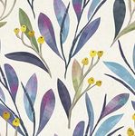Blooming Wall DPY02 Peel&Stick Handpainting Fresh Blue Purple Leaves with Yellow Berry Floral Self-Adhesive Prepasted Wallpaper Wall Mural Wall Decor
