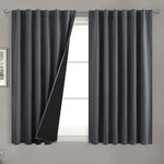 BGment 100% Room Darkening Thermal Insulated Blackout Curtains 54 Inches Long for Bedroom, Rod Pocket and Back Tab Double Layer Noise Cancelling Curtain with Liner (52 x 54 Inch, 2 Panels, Dark Grey)