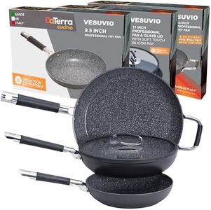 DaTerra Cucina Nonstick 3-Skillet Cookware Set – 9.5" & 13" Fry Pans, 11" Fry Pan with Glass Lid – Induction Compatible, Oven Safe, Nonstick, PTFE & PFOA Free, Ceramic Coating – Made in Italy, Black