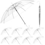 Nisorpa 10 Pcs Clear Umbrellas for Wedding,37in White Transparent Umbrella Dome See Through Umbrella Umbrella Handle Semi-automatic for Woman Men Bride Bridesmaid Party