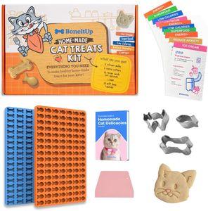 BoneItUp Homemade Cat Treats Set Silicone Molds Cookie Cutters with Healthy Vet Approved Recipes, Cat Treats with Fish & Bones Food Grade Silicone Trays and for Candy and Ice Cubs