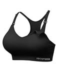 HOFISH Women Racerback Sports Bras Medium Support Wireless Workout Gym Activewear Padded Bra One Pack Black M