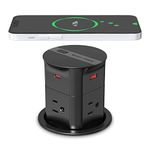 ANNQUAN Pop Up Countertop Outlet with PD20W USB C Fast Charging,15W Wireless Charger,3.15" 9 in 1 Pop Up Socket for Kitchen Island,4 Outlets,PD20W USB-C,QC3.0 USB-A(4 USB) for Home Office(Black)