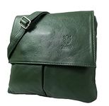 LeahWard Womens Double Pocket Messenger Bag Genuine Italian Soft Leather Cross Body Shoulder Bag Handbag (Dark Green)