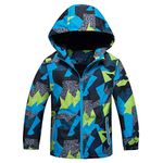 ACESTAR Spring Fall Jacket Coat Fleece Lined Windbreaker for Girls Boys-Water Resistant Raincoat Light Weight Floral Hoodie Outdoor Camping Windproof Light Rain Jacket(JK006G0,5T) Green