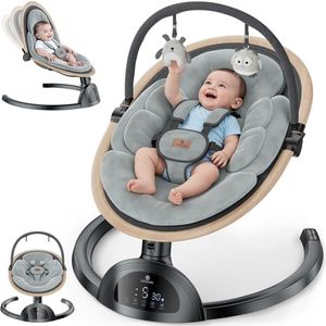 Electric Baby Swings for Infants, Bluetooth Infant Swing with Music Speaker, 3 Seat Positions, 5 Speeds and Remote Control for Newborn Boy Girl, Indoor & Outdoor Use, Black