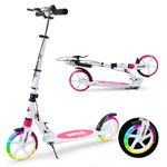 Scooter for Kids Ages 6+ Teens & Adults, Lightweight Kick Scooter with Carry Strap Adjustable Height Equipped with front handbrake and Rear Brake, Big Sturdy PU flash Wheels Great Gift & Toy. (White)…