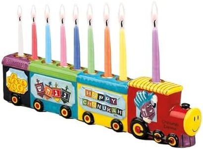 Rite Lite Chanukah Menorah Express Ceramic Menorah, 11.5 Multi-Color Hannukah Train Menora Jewish Holiday Party Favors Goodie Bag Decor Accessories Festival of Lights