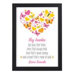 My Auntie Has Ears That Listen Poem Personalised Birthday Gifts for Auntie Aunt Aunty Print Picture Keepsake Gifts from Niece Nephew - Black or White Framed A5 A4 Prints or 18mm Wooden Blocks