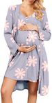 Ekouaer Maternity Nursing Gown and Robe Set 2 Piece Waffle Breastfeeding Nightgown 3 in 1 Labor and Delivery Hospital Gown