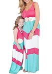 YMING Mommy and Me Sling Sleeveless Stitching Dress Maxi Printed Boho Long Dress Maxi Family Sundress Rose and Blue M