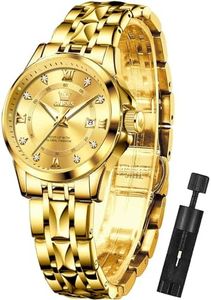 OLEVS Watch Women Gold Watches for Women Waterproof Dress Original Analog Quartz Adjustable Diamond Fashion Casual Classic Easy Read Round Stainless Steel Water Resistant Ladies Small Wrist Watch Woman Lady Female Wristwatch