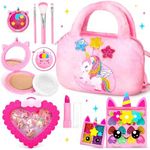 ULOVEME Kids Real Makeup Kit for Little Girls - Real, Non Toxic, Washable Make Up Toy - Umicorn Toys Gift for 3 4 5 6 7 8 9 10 12 Years Old Girls Birthday (Fluffy Plush Unicorn Handbag)