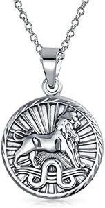 Bling Jewelry Leo Signo Del Zodiaco Horóscopo Ronda Medallón Colgante Para Hombres Mujeres Collar De Plata Esterlina Envejecida