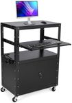 GarveeHome Av Cart with Lockable Cabinet, Height Adjustable 24-42", Non-Slip Mat, 100 Lbs Capacity, Mobile Workstation with Additional Storage