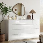 ZORPLIX 10 Drawer Dresser, White Dresser for Bedroom, High Gloss Modern Dresser & Chest of Drawers, 55" Long Dresser TV Stand, Large Double Dresser for Bedroom