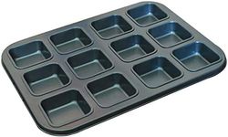 Loaf Pan,Brownie Cake Pan, 12-Cavity Non-Stick Square Muffin Pan Blondie Bakeware, Heavy Duty Carbon Steel Pan for Oven Baking -Gray