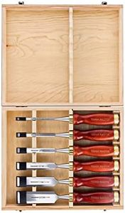TOUGH MASTER Wood Chisel Set, 6 Piece Professional Wood Carving Set, ¼” 6mm, 3/8” 10mm, ½” 13mm, ¾” 19mm, 1” 25mm, 1 ¼” 32mm with Ash-Wood Handle and Wooden Box