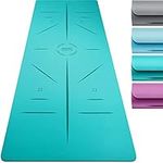 Core Balance Rubber Yoga Mat with Asana Alignment Lines Extra Wide Non Slip with Roll Strap (Teal)