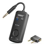 SUNITEC Airplane Bluetooth 5.3 Adapter Airfly Bluetooth Transmitter Supports 2 AirPods or Headphones with AptX Low Latency, 3.5mm AUX Wireless Audio Transmitter for Travel,TV,Gym,Tablets (Black)