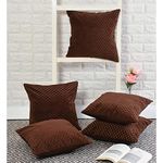 HOMECROWN Soft Velvet Cushion Covers - 16 X 16 Inch, Set of 5, Brown