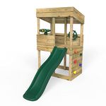 Rebo® Children's Wooden Lookout Tower Playhouse with 6ft Slide | OutdoorToys | Lookout Tower, Slide, Climbing Wall, Captain's Wheel and Binoculars - Perfect for Gardens