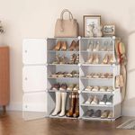 PESOMA Plastic Shoe Rack - 12 Layer DIY Shoe Rack Organizer with Door, Multipurpose Shelf Storage, Adjustable Shoe Organizer, Shoe Stand for Heels/Shoes/Slipper (White)