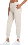 Oalka Women's Joggers High Waist Yoga Pockets Sweatpants Sport Workout Pants, Khaki Sand, X-Small