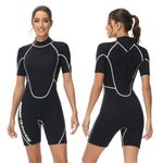 Owntop 3mm Shorty Wetsuit for Women - Stretch Short Sleeve Neoprene Diving Suits One Piece Dive Skin UPF50+ Thermal Swimwear for Surfing Swimming Snorkeling, Black XL