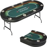 Vilobos Upgraded 8- Player Foldable Poker Table for Blackjack Card Game, Portable Casino Table for Game Room with Stainless Steel Cup Holder, Padded Rails, Green Felt Surface