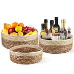 Round Wicker Storage Basket Tray for Organizing Fruit and Vegetable, Wicker Storage Basket for Serving Potatoes Onions,Pantry Basket,Round Woven Storage Organizer For Snacks,Bread