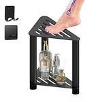 Shower Foot Rest 13 in - Corner Shower Stool for Inside Shower Waterproof, Metal Shower Step for Shaving Legs, Shower Bench Suitable for Small Shower Spaces with Storage Shelf, Shower Seat in Black