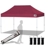 Eurmax USA 10'x15' Ez Pop Up Canopy Tent Commercial Instant Canopies with Heavy Duty Roller Bag,Bonus 4 Sand Weights Bags (Burgundy)
