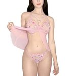 Littleforbig Women Nightwear Lace Babydoll Strap Chemise Halter Lingerie V Neck Sleepwear - Usagi Love Harness L Pink