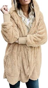 Dokotoo Womens Cozy Ladies Oversized Casual Fuzzy Fluffy Fleece Winter Fall Open Front Long Sleeve Fleece Hoodies Cardigans Sweater Jackets Coats Outerwear Khaki Medium