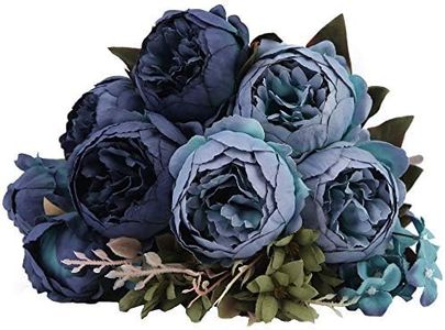Kimura's Cabin Fake Peonies 2Bouquets Faux Silk Flower Vintage Artificial Peony Face Flowers Arrangement Bouquets for Home Table Centerpieces Wedding Party Decoration (Deep Lake Blue)