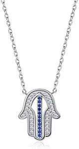 ChicSilver 925 Sterling Silver Pendant Necklace with CZ Crystal Hamsa Hand Charm Hand of Fatima Jewelry