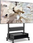 FITUEYES Universal TV Stand on Wheels for 40-85 Inch, Rolling TV Cart Trolley with Wood Cabinet, Tall Mobile TV Floor Stand with Casters,DIY Peg Board & Height Adjustable, Holds 60kg, Black