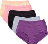 Warm Sun Women's Bamboo Viscose Fiber Multi Pack Plus Size Stretchy Soft Breathable High Middle Waist Panties Size S-3XL (5, Black,Gray,Purple,Skin,Rouge)