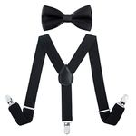 Kajeer Children Kids Braces Bow Tie Set - Adjustable Elastic Suspenders with Bowtie set for Boys & Girls Black, 25Inch(5 months - 6 Years)