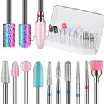 13pcs Nail Drill Bits, 3/32 Inch Drill Bits for Nails, 10Pcs Russian Cuticle Nail Drill Bit Set and 3Pcs Tungsten Carbide Electric Drill Bit Set for Nails Manicure Efile Pedicure, Home Salon Use