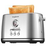 LONGDEEM Retro Toaster 2 Slice with Extra-Wide and Deep Slots, 6 Browning Levels and 3 Functions - Reheat, Defrost & Cancel, Stainless Steel, Removable Crumb Tray, Under Base Cord Storage, Silver