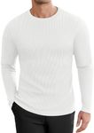 Ekouaer Men's Long Sleeve Shirts Honeycomb Waffle Pullover Sweater Crewneck Thermal Tops Lightweight Undershirts White L