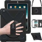 BRAECN iPad 2nd/3rd/4th Generation Case 9.7 Inch, Heavy Duty Rugged PC Silicone Cover with Portable Shoulder Strap Built-in 360 Degree Swivel Stand/Hand Strap for Apple iPad 2/iPad 3/iPad 4 (Black)