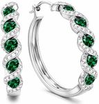 Dazzlingrock Collection Round Lab Created Emerald & White Diamond 5 Stone Swirl Hinged Post Hoop Earrings for Women in 925 Sterling Silver