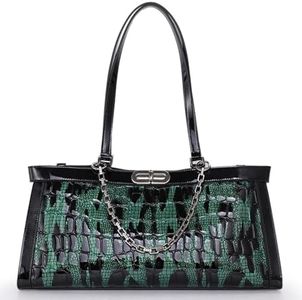 AIDRANI Women's Handbag with Detachable Chain Strap,Leather, and Embossed Crocodile Pattern,purse
