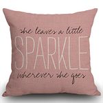 Smooffly Throw Pillow Cover Cute Burlap Pink Blush Sparkle Monogram Cushion Cover 18x18 inch Linen Square Throw Pillow Case for Living Room Sofa Couch Bed Pillowcase 45cm x 45cm