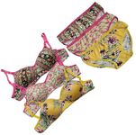 Narsingha Dreams Women's Cotton Full Coverage Lightly Padded Floral Printed Wire Free Bra Panty Lingerie Set Honeymoon Bikini Set for Girl's Combo Pack of 3 (Table Set-P3_Black::Pink::Yellow_38)