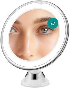 Navaris LED Magnifying Makeup Mirror - Cosmetics Mirror with Suction Cup, 7x Magnification, 360 Degree Swivel - Travel Bathroom Vanity Mirror - White