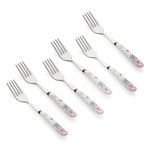 MGeezz Floral Stainless Steel Forks Set Home & Restaurant Dinner Table Forks with Ceramic Handle/Kitchen Kata Chamach (Floral Small Forks,Set of 6)
